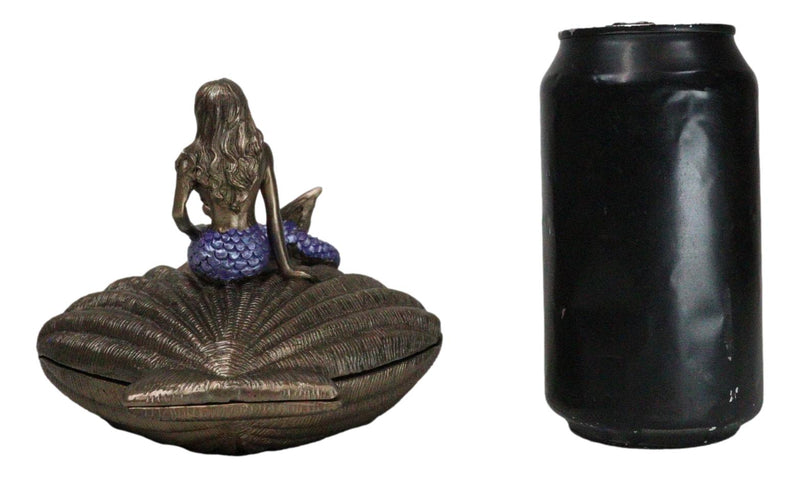 Beautiful Mermaid Sitting On Giant Sea Shell Decorative Jewelry Box Figurine