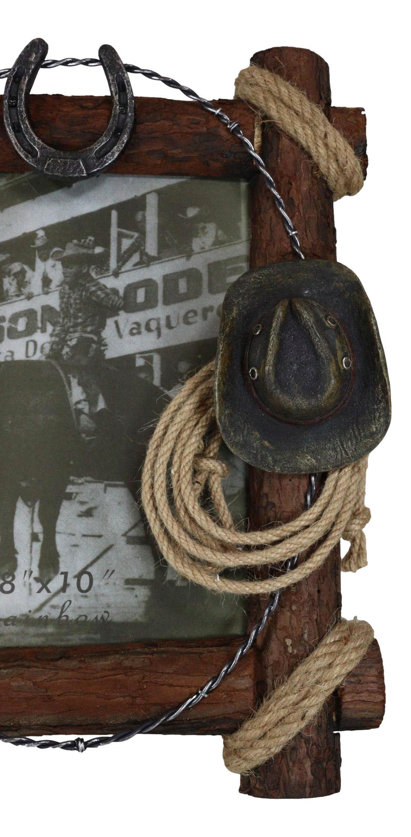 Country Rustic Cowboy Shotgun Ropes Hat Horseshoe Barnwood Picture Frame 8x10