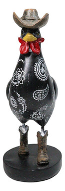 Black Western Country Cowboy Chicken Rooster Wearing Hat And Boots Figurine 8"H