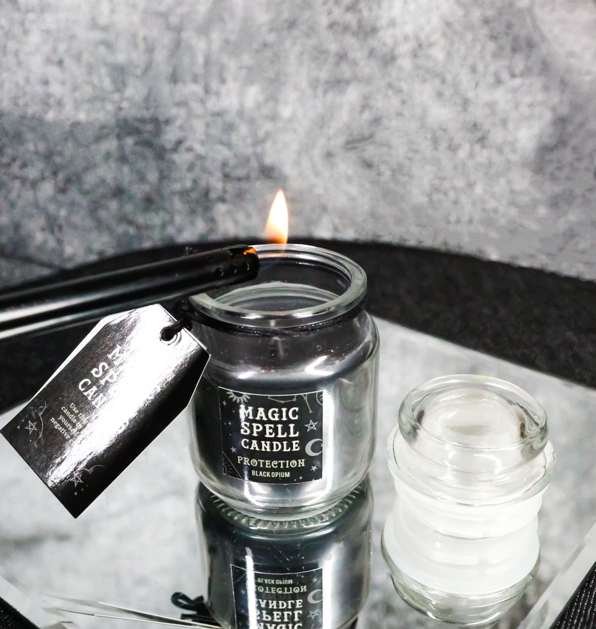 Set of 3 Wicca Halloween Ritual Black Opium Protection Spell Candle in Glass Jar