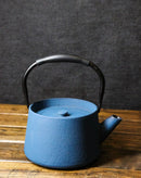 Royal Blue Modern Straight Edge Design Tetsubin Larger Cast Iron Teapot 33oz