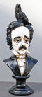 Gothic Day of The Dead Edgar Allan Poe Bust With Quoth The Raven Crow Figurine