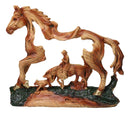 Rustic Western Running Horse Faux Wood Sculpture with Cowboy Riding Bronco