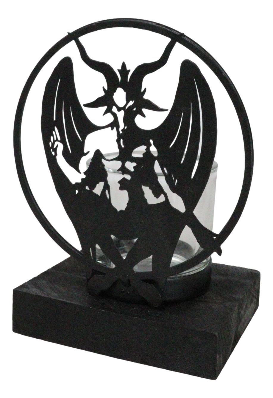 Wicca Occultic Sabbatic Goat Winged Baphomet Coated Metal Votive Candle Holder