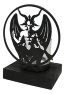 Wicca Occultic Sabbatic Goat Winged Baphomet Coated Metal Votive Candle Holder