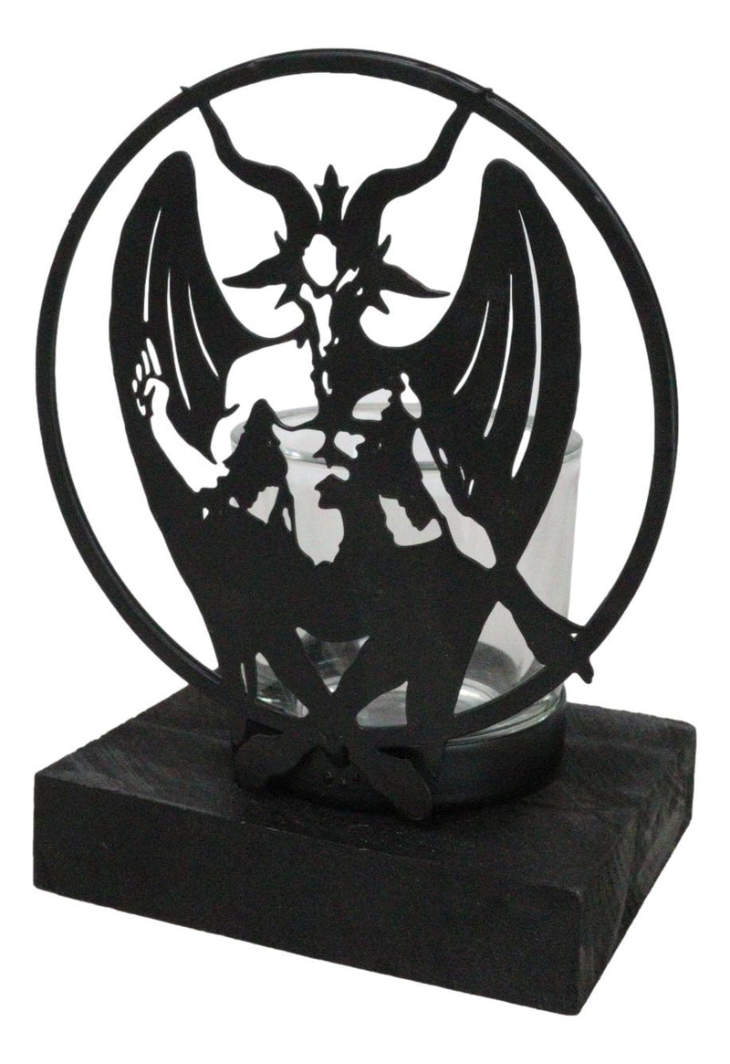 Wicca Occultic Sabbatic Goat Winged Baphomet Coated Metal Votive Candle Holder