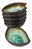 Pack Of 6 Green Midori Kannyu Ceramic Leaf Shaped Sauce Condiment Dishes 2oz