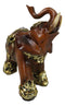 Feng Shui Faux Wood Left Facing Trunk Up Elephant With Golden Tapestry Figurine