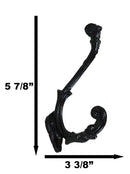 Set Of 3 Forged Cast Iron Black French Scroll Art Double Hooks Wall Coat Hangers
