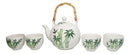 Green Bamboo Forest Porcelain 30oz Teapot With Bamboo Handle And 4 Tea Cups Set