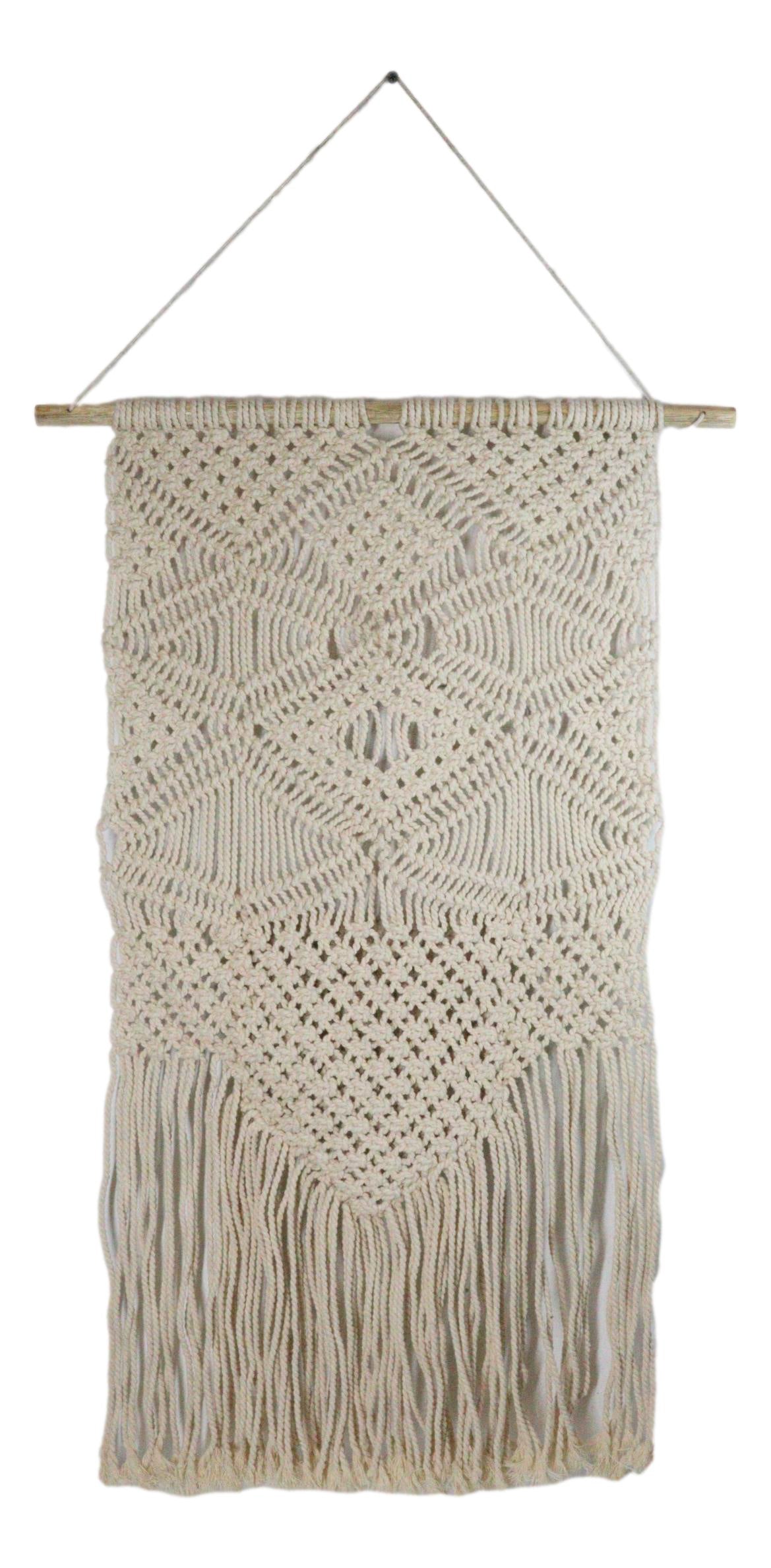 Boho Hand Woven Cotton Macrame Tapestry With Center Pocket & Tassels Wall Decor