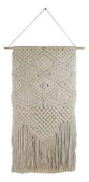 Boho Hand Woven Cotton Macrame Tapestry With Center Pocket & Tassels Wall Decor
