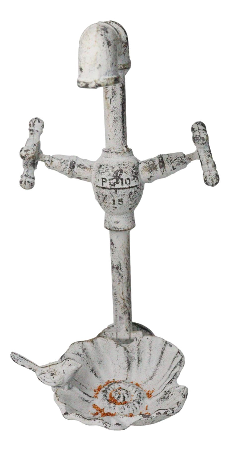 Cast Iron Antiqued White Spigot Faucet Bird On Flower Wall Bird Feeder Bath 16"H