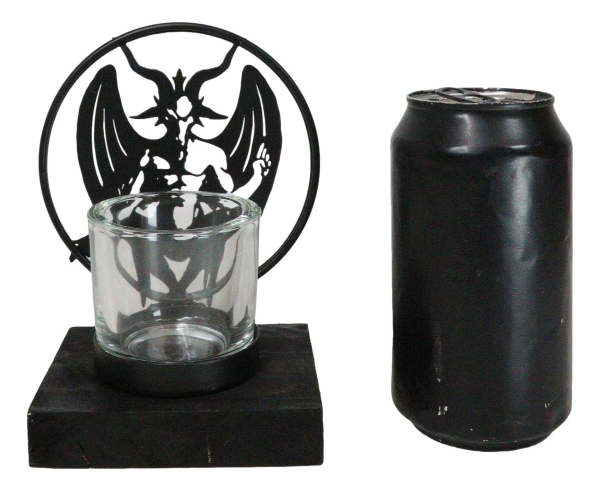 Wicca Occultic Sabbatic Goat Winged Baphomet Coated Metal Votive Candle Holder
