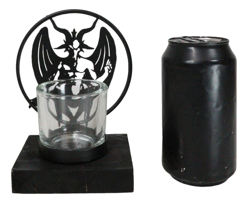 Wicca Occultic Sabbatic Goat Winged Baphomet Coated Metal Votive Candle Holder