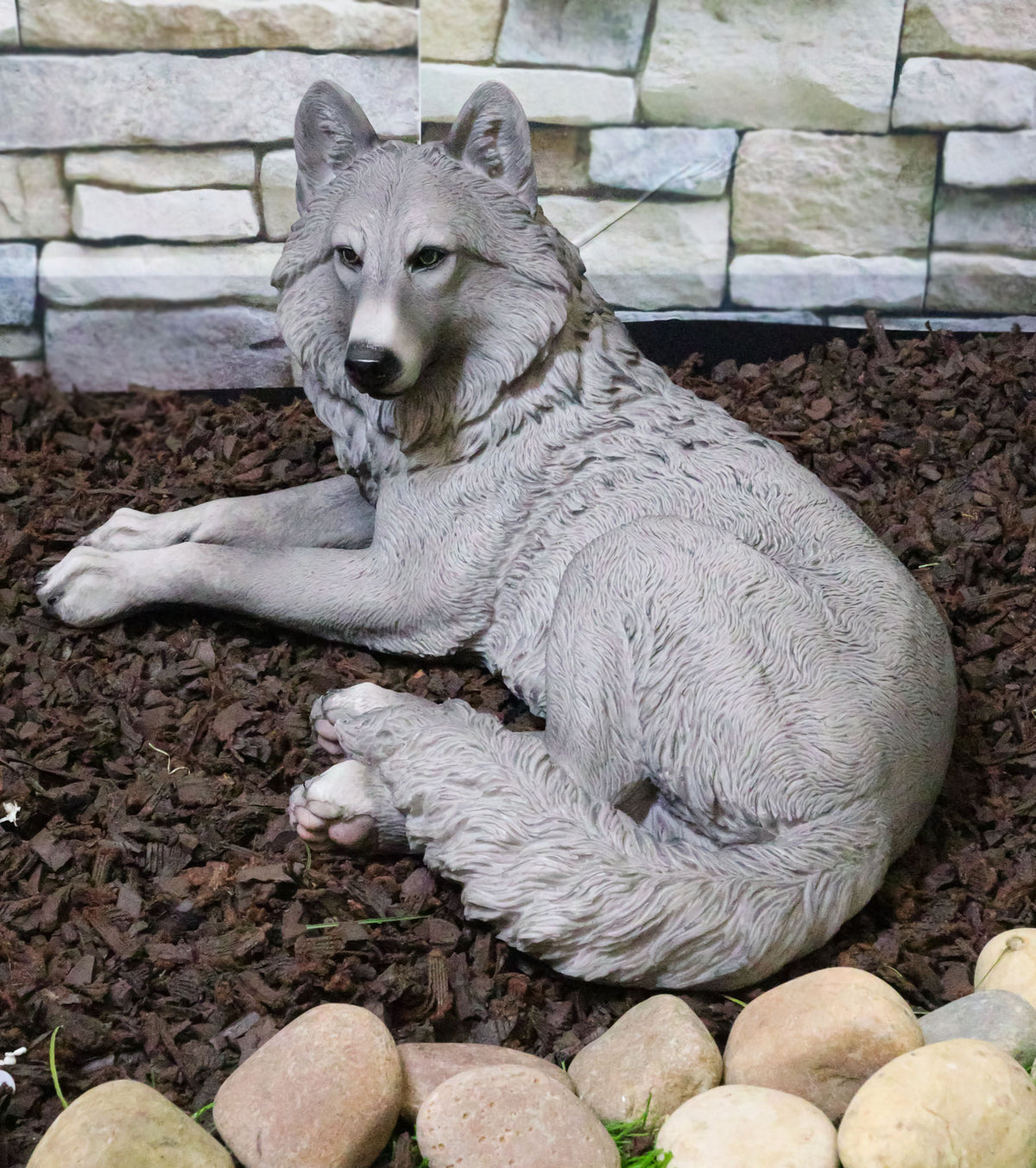 Resting Wise Gray Lone Wolf Figurine Timberwolves Pack Decorative Decor Statue - Ebros Gift