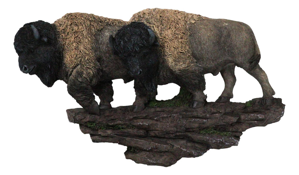 Native American Brown Bison Buffalo Herd On Pasture Wall Sculpture Relief 14"L