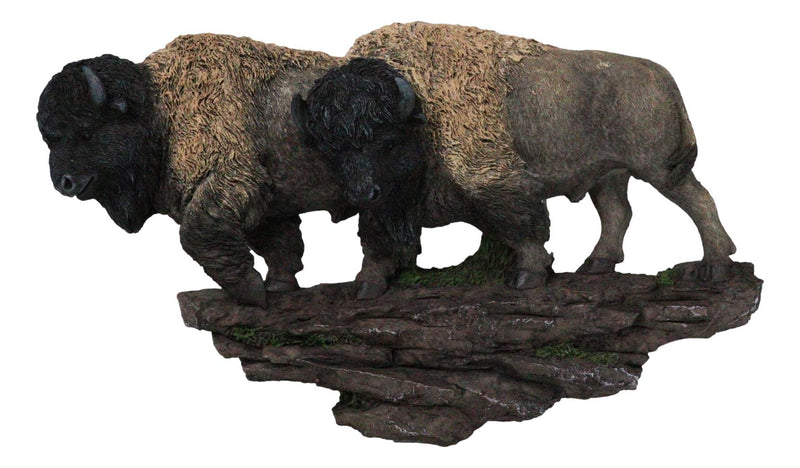 Native American Brown Bison Buffalo Herd On Pasture Wall Sculpture Relief 14"L