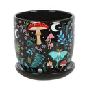 Wicca Witchcraft Magic Dark Forest Mushroom Ceramic Planter Pot With Saucer Set