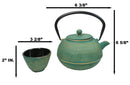 Green Tokusa Gold Streaks Tetsubin 27oz Cast Iron Tea Pot With 4 Cups Set