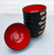 Ebros Japanese Black Red Lacquer Copolymer Plastic Rice Bowl Wood Grain Pattern Set 6