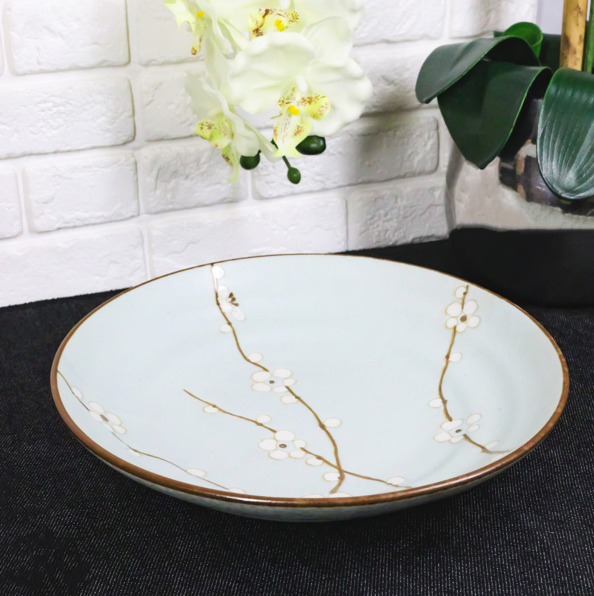 Made In Japan Porcelain Soushun Sakura Green Plum 9"D Deep Plates Bowls Set - Ebros Gift