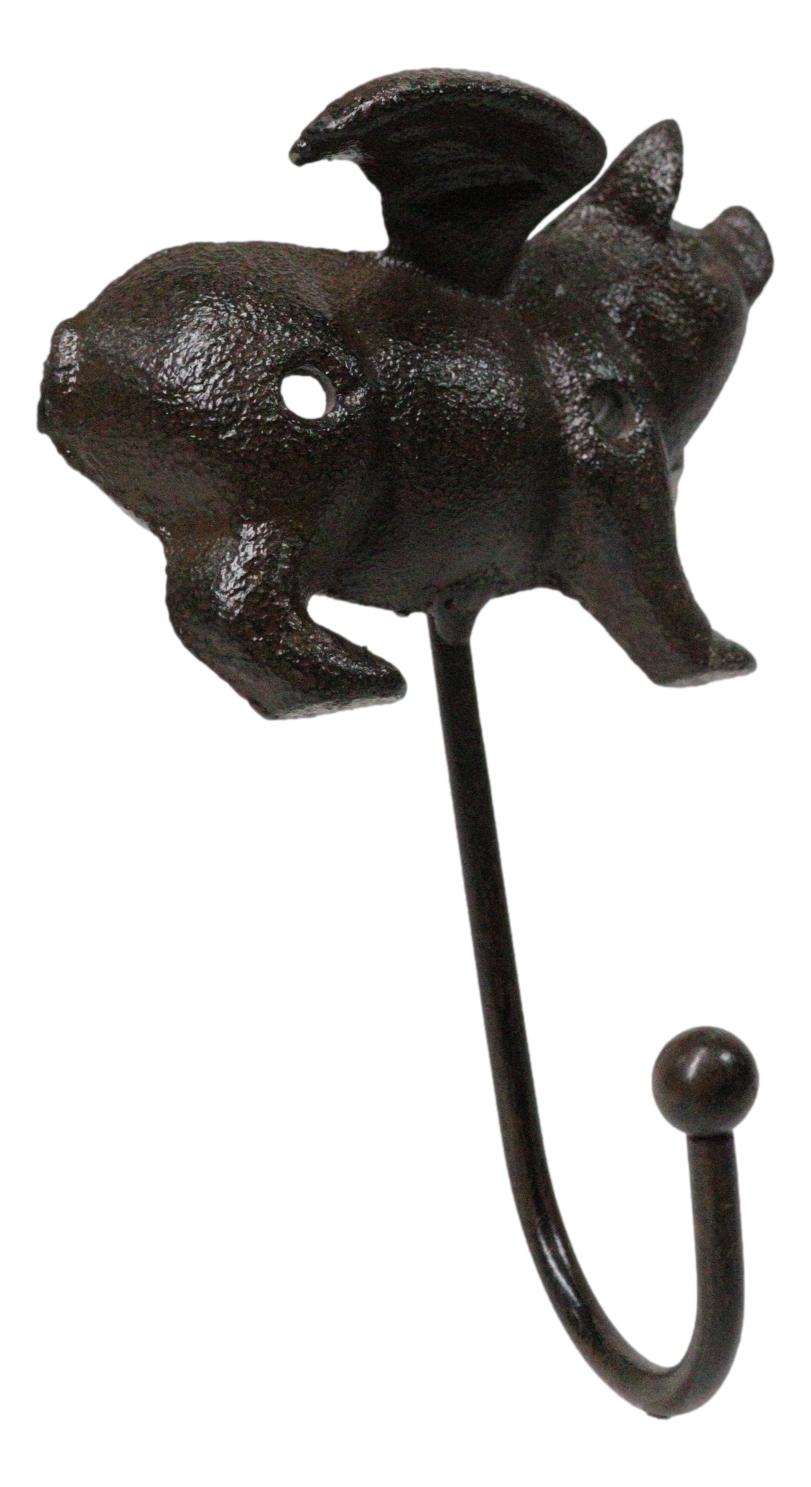 Set of 2 Cast Iron Rustic Country Flying Angel Pig Wall Hooks Coat Towel Hanger