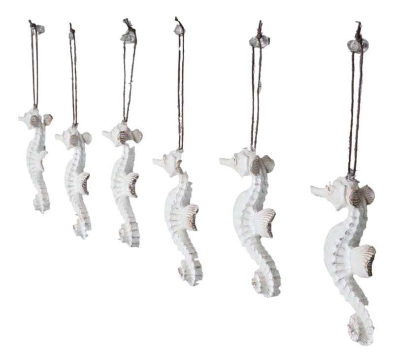 Set Of 6 Antique White Seahorses Ocean Marine Wall Hanging Decor Tree Ornaments