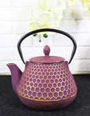 Traditional Oriental Tetsubin Purple Honeycomb Design Cast Iron Teapot 32oz