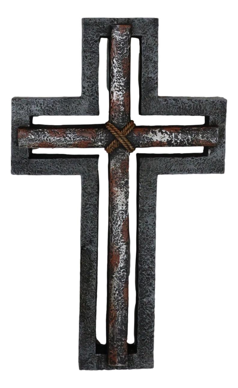 Rustic Western Layered Rust Finish Crossed Ropes Wall Cross Christian Plaque