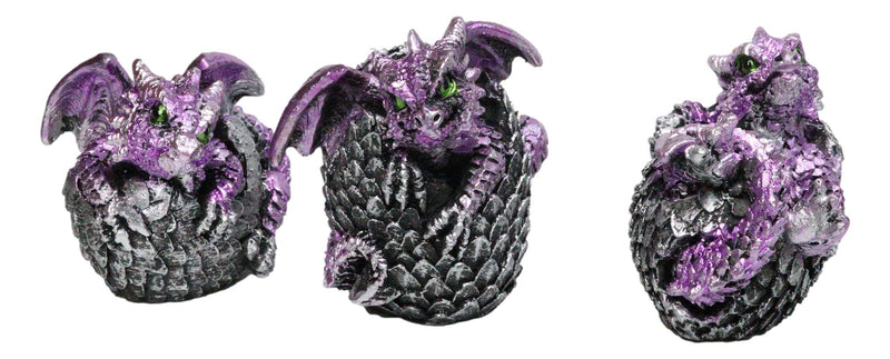 Set of 12 Metallic Red Green Purple Blue Baby Dragons In Eggs Mini Figurines