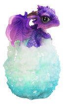 Whimsical Cute Purple Baby Dragon Hatchling in LED Crystal Icicles Egg Figurine