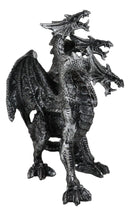Gothic Silver Three Headed Dragon Hydra Roaring Statue 8" Tall Figurine Decor