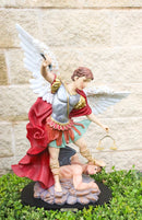 Large Archangel Saint Michael With Judgement Sword Crushing Satan Statue 24"H