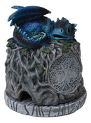 Blue Wyrmling Dragon Sleeping On Tree Of Life Stump Cone Incense Burner Figurine