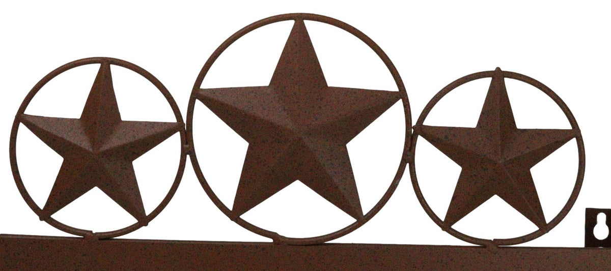 Rustic Western Triple Lone Star Circles Metal Wall Key Hooks Decor Plaque
