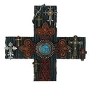 Rustic Western Layered Crosses Fleur De Lis Cowboy Turquoise Tooled Wall Cross