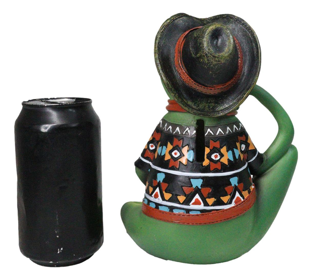 Western Green Cowboy Toad Frog with Black Hat Boots and Aztec Serape Figurine