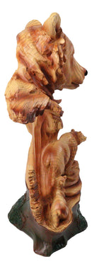 Bear Head with Cub Family Figurine Faux Wood Carved Look Black Bear Statue