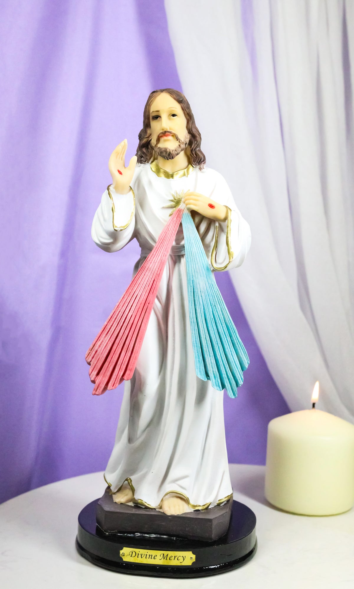 Catholic Divine Mercy of Jesus Christ Figurine With Base Atonement And Mercy