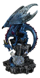 Metallic Blue Dragon with Magenta Spikes Guarding Bottle Ice Crystals Figurine