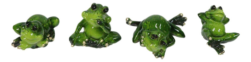 Set of 4 Whimsical Green Pond Frogs in Multiple Poses Decorative Figurines