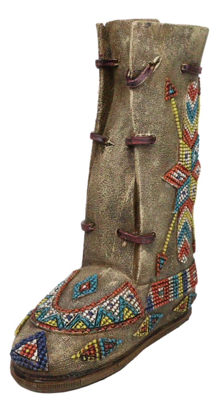 Southwestern Tribal Native Arrows Indian Moccasin Faux Leather Boot Vase Decor