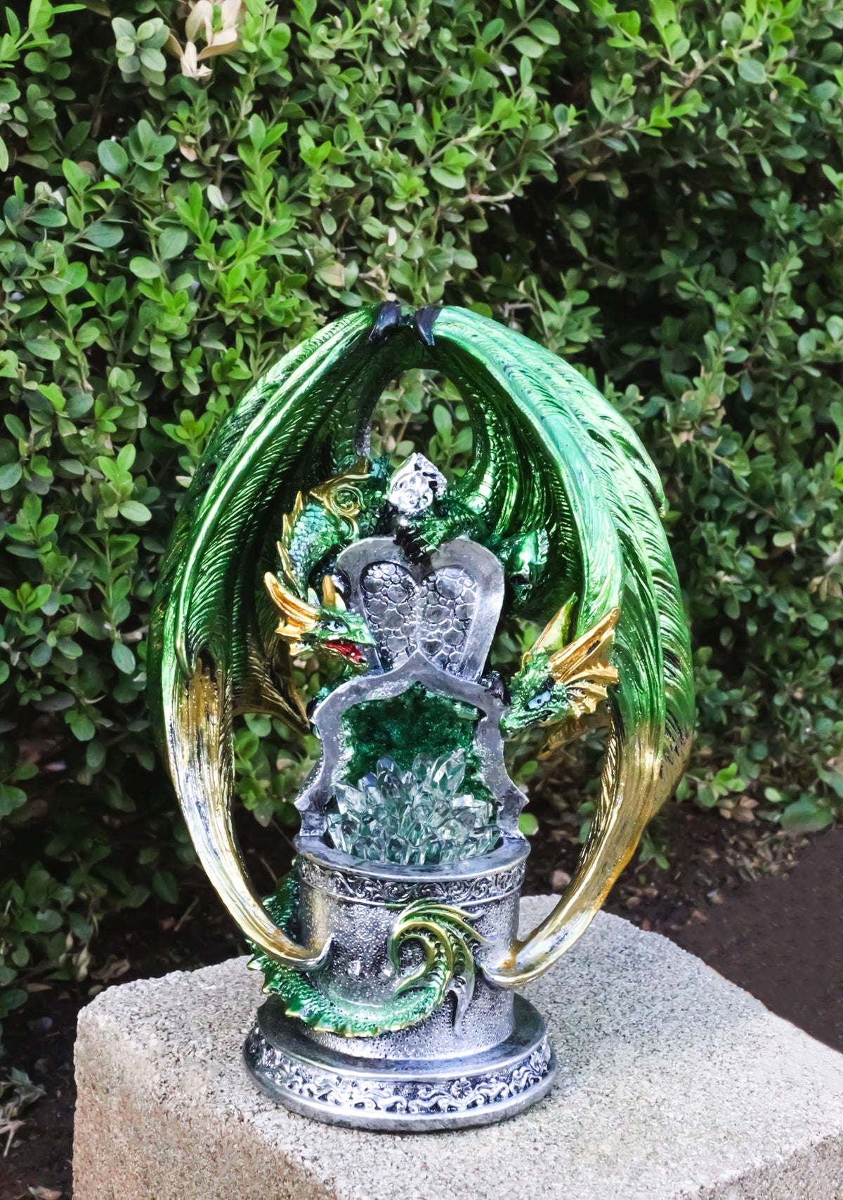 Ebros Green Dragon Treasure Tomb LED Color Changing Crystal Figurine 8.25"H