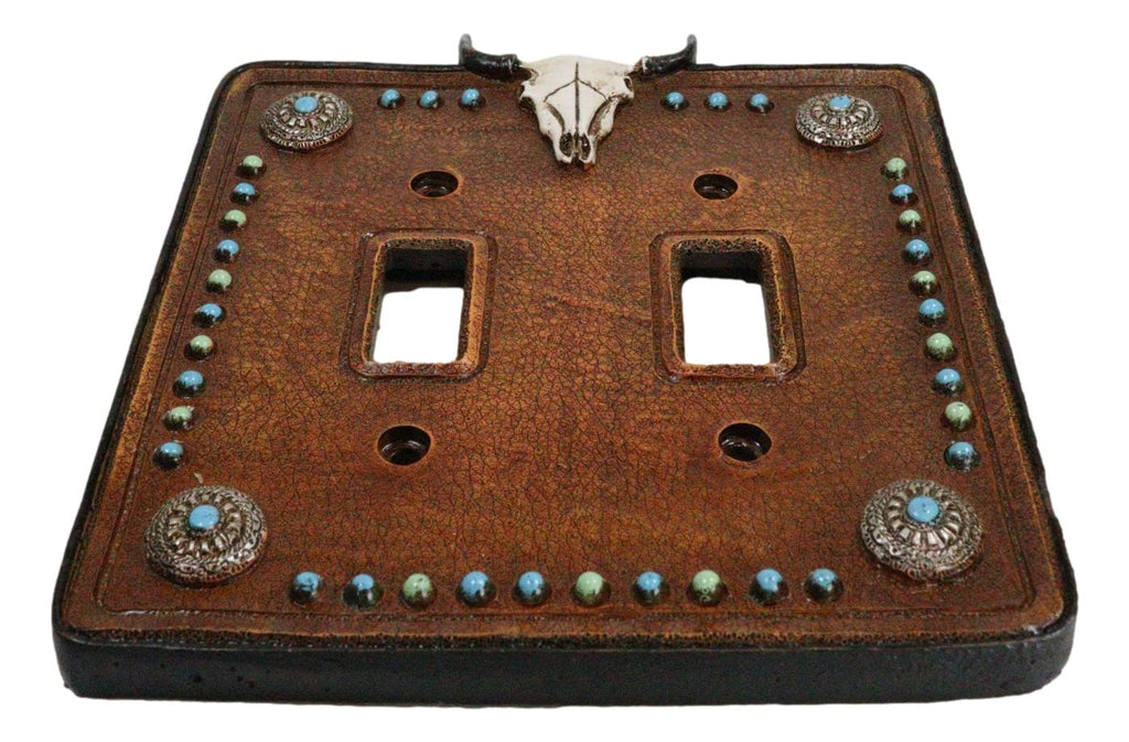 Cow Toggle Set of 2 Western Cow Skull Turquoise Conchos Wall Double Toggle Switch ...