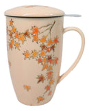 Momiji Maple Leaves 15oz Porcelain Tea Mug With Lid Stainless Steel Infuser