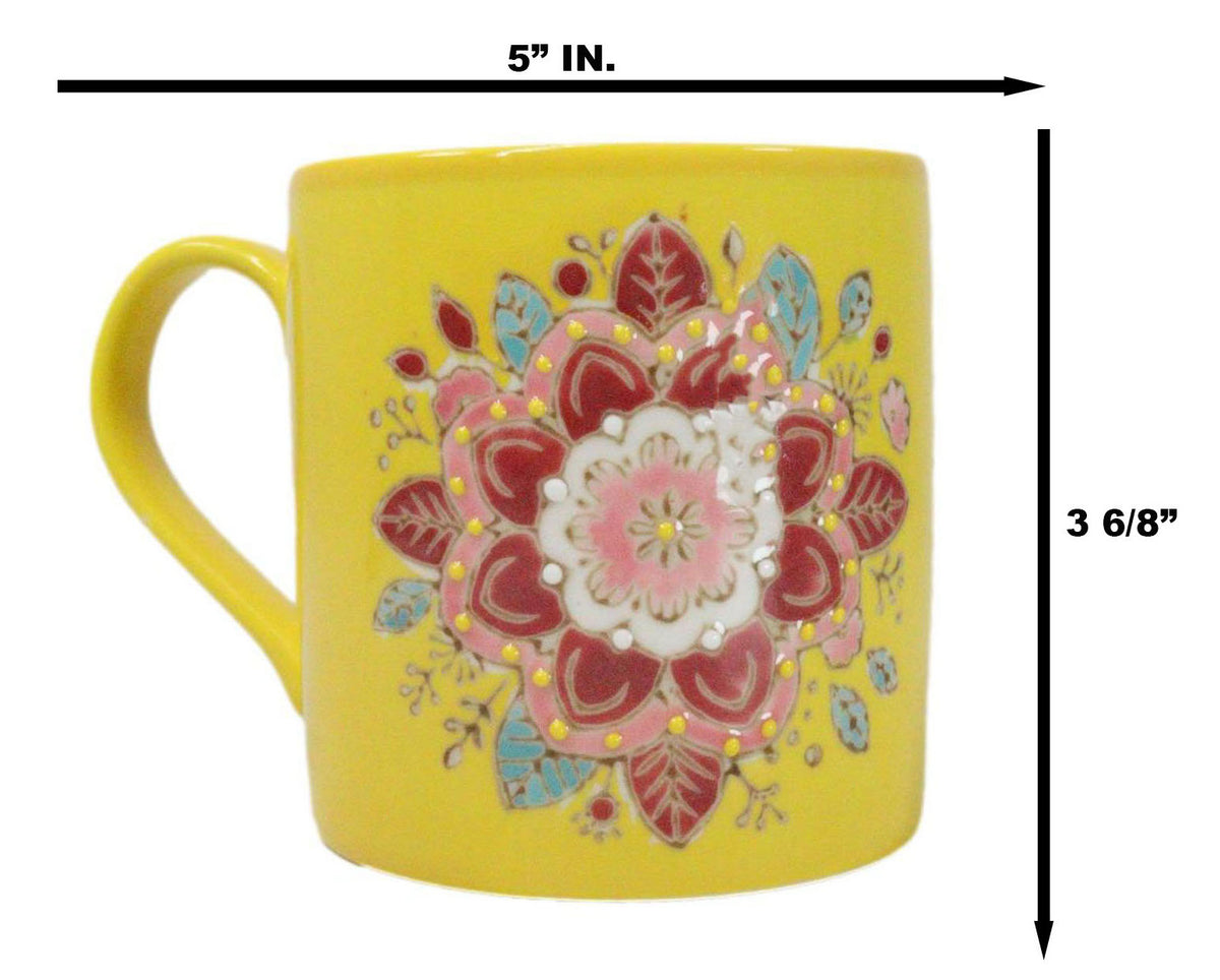 Yellow Manipura Navel Chakra Zen Flower Of Life Mandala Circle Ceramic Mug