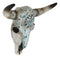 Western Turquoise Floral Horned Cow Skull Wall Decor Plaque