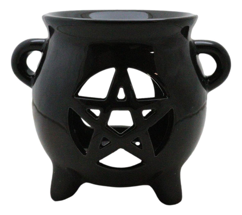 Wicca Witchcraft Pentagram Black Cauldron Essential Oil Warmer Candle Holder