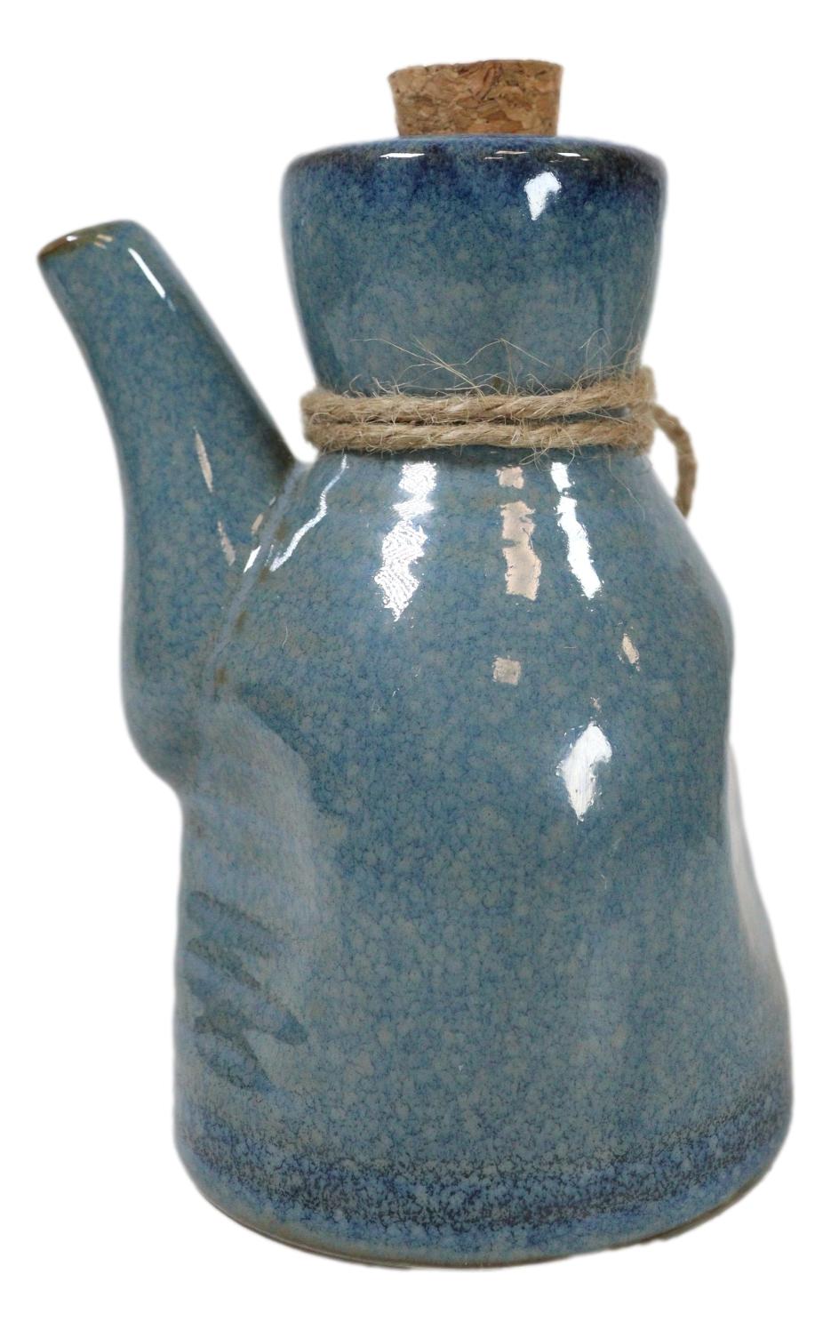 Pack of 6 Porcelain Cool Blue Soy Sauce Vinegar Condiment Dispenser Flask 7oz